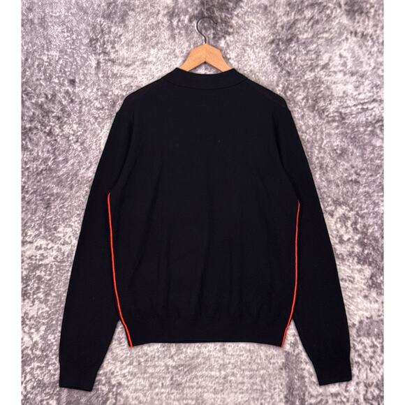 ASPESI Sweater 50 / Medium Mens Black Wool Knit Polo Orange Trim - Picture 3 of 9